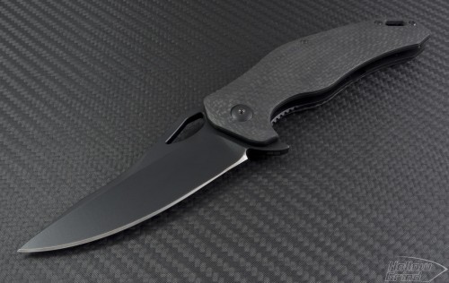 Brous Blades Carbon Fiber VR-71 S/E Flipper Knife (4in Black Plain D2) JB-VR71-BL - Front