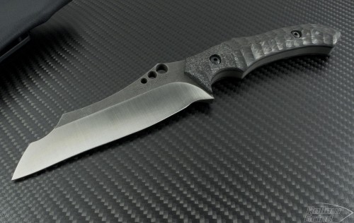 Brous Blades Custom Carbon Fiber TFB-S S/E Fixed Knife (4.6in Satin Plain D2) JB-TFB-S - Front