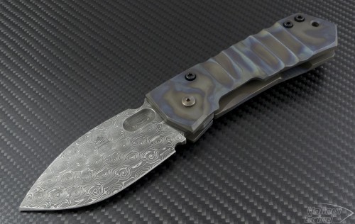 Crusader Forge Custom Metal VIS-T S/E Folder Knife (3.5in Damascus Plain ) CF-VIST-Dam-Ti - Front
