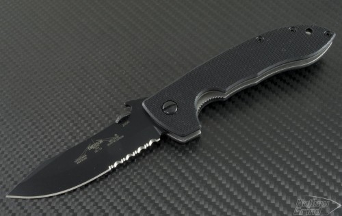 Emerson Horseman S/E Folder Knife (3.5in Black Part Serr 154-CM) EME-Horseman-BTS - Front