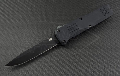 H&K Turmoil S/E Automatic OTF D/A Knife (3.25in Black Plain D2) HK-14808BK - Front