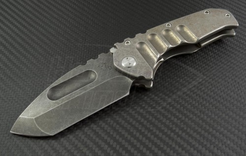 Medford Knife & Tool Custom Silver Praetorian T/E Folder (3.75in Black Plain D2) MKT-PRAET-Ti-USN2 - Front