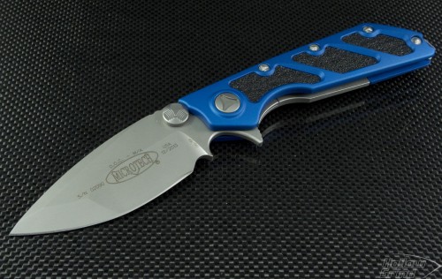 Microtech Knives Blue DOC S/E Flipper Knife (3.875in Bead Blasted Plain CPM-154) 153-7BL - Front