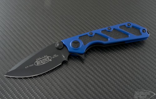 Microtech Knives Blue DOC S/E Flipper Knife (3.875in Black Plain S30-V) 153-1BL - Front