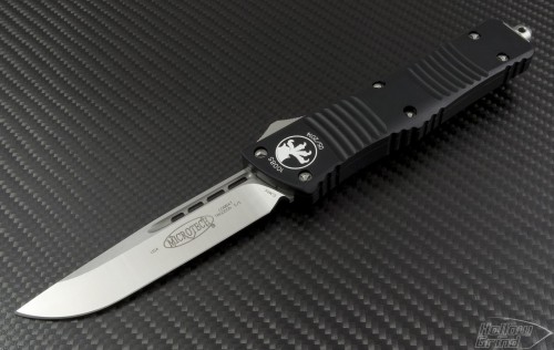 Microtech Knives Combat Troodon Clip Point Automatic OTF D/A Knife (3.75in Satin Plain ELMAX) 143-4 - Front