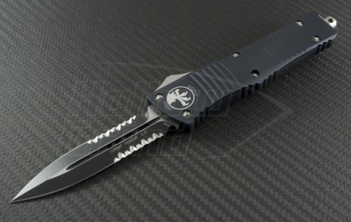 Microtech Knives Combat Troodon D/E Automatic OTF D/A Knife (3.75in Black Part Serr ELMAX) 142-2C - Front