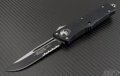 Microtech Knives Combat Troodon S/E Automatic OTF D/A Knife (3.75in Black Part Serr ELMAX) 143-2 - Front