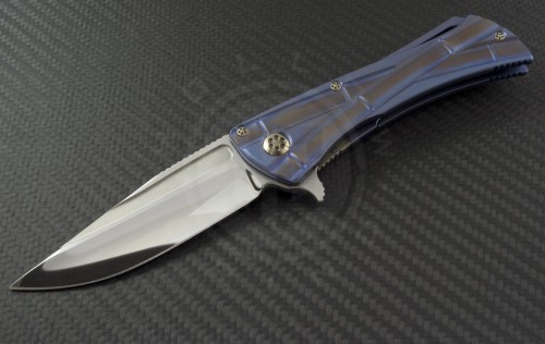 Microtech Knives Custom Bronze Closer S/E Flipper Knife (3.1in Mirror Polished Plain ELMAX) MTC-0028 - Front
