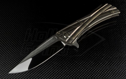 Microtech Knives Custom Bronze Hara S/E Flipper Knife (3.1in Mirror Polished Plain ELMAX) MTC-0009 - Front
