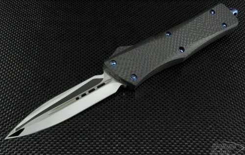 Microtech Knives Custom Carbon Fiber Combat Troodon D/E Automatic OTF D/A Knife (3.75in Mirror Polished Plain) CT-CF-DE-HP - Front