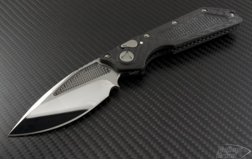 Microtech Knives Custom Carbon Fiber DOC S/E Automatic Folder S/A Knife (3.5in Mirror Polished Plain) DOC-C-KS-HP - Front