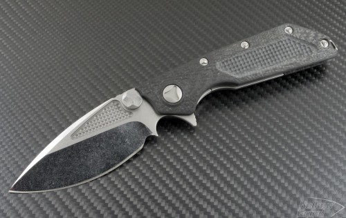 Microtech Knives Custom Carbon Fiber DOC S/E Flipper Knife (3.5in Crushed Ice Plain) DOC-C-MA-ICE - Front