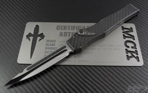 Microtech Knives Custom Carbon Fiber Halo V S/E Automatic OTF S/A Knife (4.6in Mirror Polished Plain) halo-c-cf-hp - Front