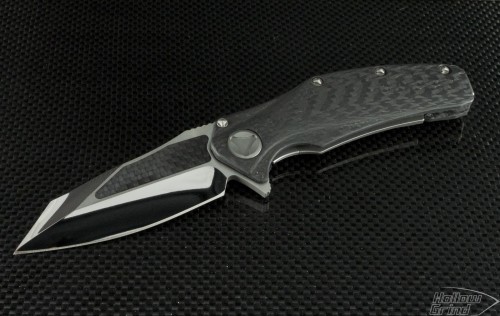 Microtech Knives Custom Carbon Fiber Mini Matrix S/E Flipper Knife (3in Mirror Polished Plain 154-CM) m-matrix-cf-hp - Front