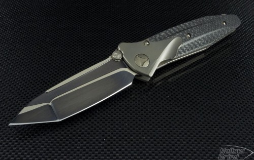 Microtech Knives Custom Carbon Fiber Socom Bravo T/E Folder Knife (4in Black Plain) S-Bravo-TE - Front