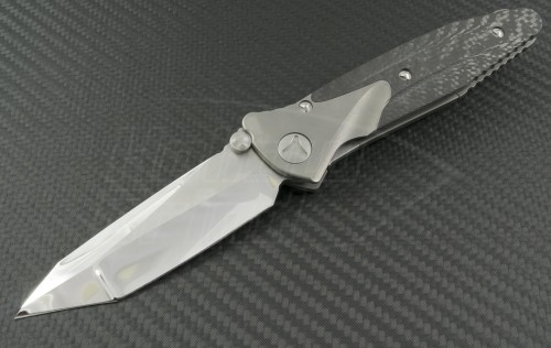 Microtech Knives Custom Carbon Fiber Socom Bravo T/E Folder Knife (4in Mirror Polished Plain) MTC-0018 - Front