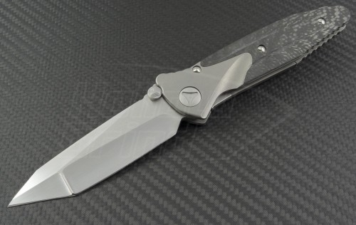 Microtech Knives Custom Carbon Fiber Socom Bravo T/E Folder Knife (4in Satin Plain) MTC-0017 - Front