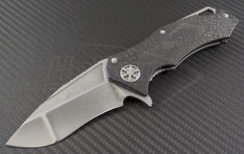 Microtech Knives Custom Carbon Fiber Star Lord S/E Flipper Knife (3.75in Stonewashed Plain ELMAX) MTC-0014 - Front