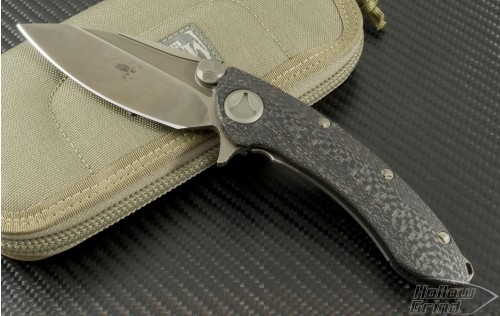 Microtech Knives Custom Carbon Fiber Whale Shark S/E Flipper Knife (3.5in Stonewashed Part Serr COWRY-Y) ws-custom - Front