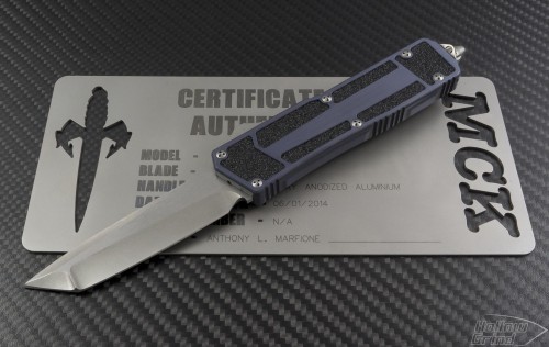 Microtech Knives Custom Gray Scarab T/E Automatic OTF D/A Knife (3.44in Stonewashed Plain) scrb-c-te-gmg - Front