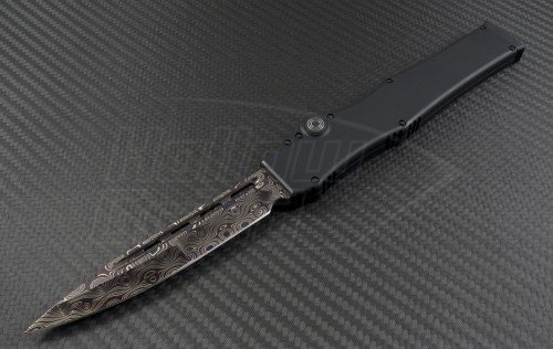 Microtech Knives Custom Halo V S/E Automatic OTF S/A Knife (4.6in Damascus Plain) halo-nm-bdam-usn - Front
