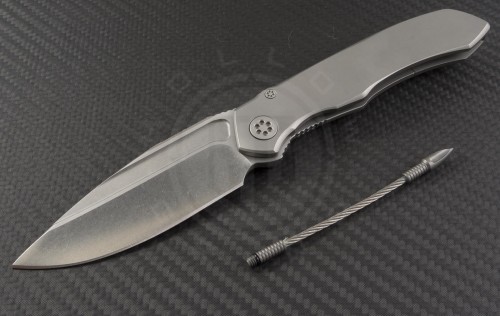 Microtech Knives Custom Silver Anax S/E Folder Knife (3.5in Stonewashed Plain ELMAX) MTC-0034 - Front