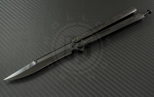 Microtech Knives Custom Tachyon 3 D/E Butterfly Knife (4.25in DLC Plain ELMAX) MTC-0031 - Front