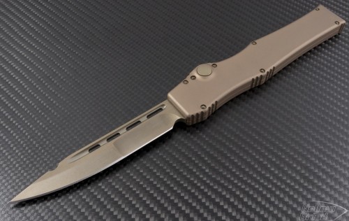 Microtech Knives Custom Tan Halo V S/E Automatic OTF S/A Knife (4.6in Color Coated Plain) HALO-C-DT - Front