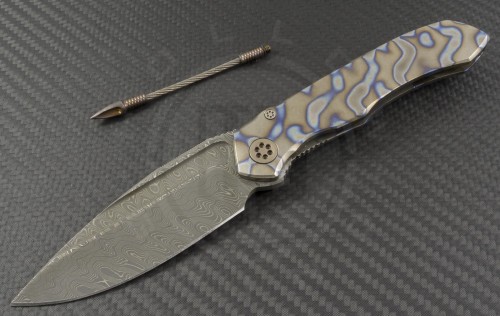 Microtech Knives Custom Titanium Anax S/E Folder Knife (3.5in Damascus Plain) VNT-0142 - Front