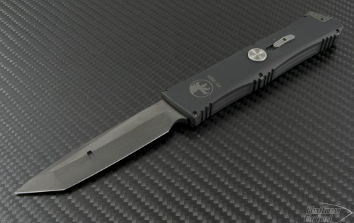Microtech Knives Exodus T/E Automatic OTF S/A Knife (3.25in DLC Plain CPM-154) VNT-0117 - Front