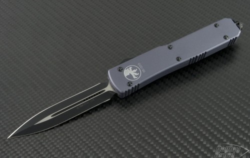 Microtech Knives Gray Ultratech D/E Automatic OTF D/A Knife (3.44in Black Plain ELMAX) UT-BS-2013 - Front