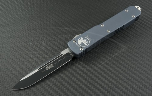 Microtech Knives Gray Ultratech S/E Automatic OTF D/A Knife (3.44in Black Plain ELMAX) 121-1GY - Front