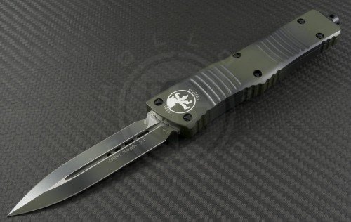Microtech Knives Green Camo Combat Troodon D/E Automatic OTF D/A Knife (3.75in Color Coated Plain ELMAX) 142-1GC - Front