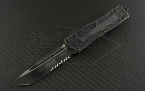 Microtech Knives Green Camo Scarab T/E Automatic OTF D/A Knife (3.44in Color Coated Part Serr ELMAX) 179-2GC - Front
