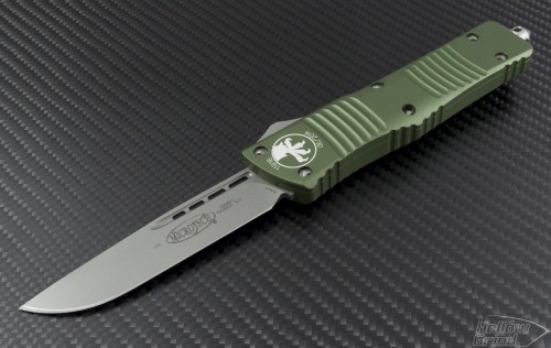 Microtech Knives Green Combat Troodon S/E Automatic OTF D/A Knife (3.75in Bead Blasted Plain ELMAX) 143-7GR - Front