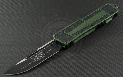 Microtech Knives Green Navy Scarab S/E Automatic OTF D/A Knife (3.44in Black Plain ELMAX) 182-1OD - Front
