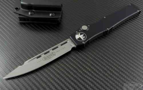 Microtech Knives Halo V S/E Automatic OTF S/A Knife (4.6in Bead Blasted Plain ELMAX) 151-7 - Front