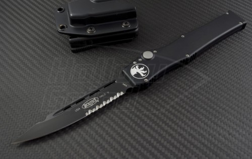 Microtech Knives Halo V S/E Automatic OTF S/A Knife (4.6in DLC Part Serr ELMAX) 151-2-2014 - Front