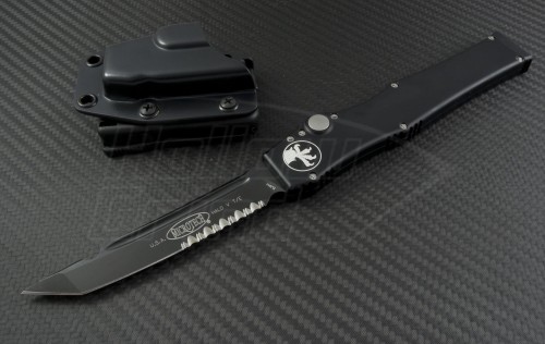 Microtech Knives Halo V T/E Automatic OTF S/A Knife (4.6in Black Part Serr ELMAX) 150-2-2014 - Front