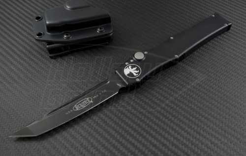 Microtech Knives Halo V T/E Automatic OTF S/A Knife (4.6in Black Plain ELMAX) 150-1-2014 - Front