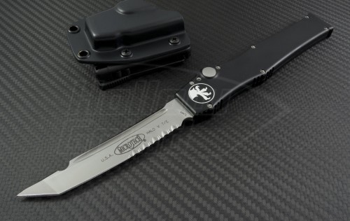 Microtech Knives Halo V T/E Automatic OTF S/A Knife (4.6in Satin Part Serr ELMAX) 150-5-2014 - Front