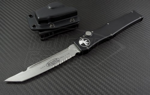 Microtech Knives Halo V T/E Automatic OTF S/A Knife (4.6in Stonewashed Part Serr) 150-11-2014 - Front