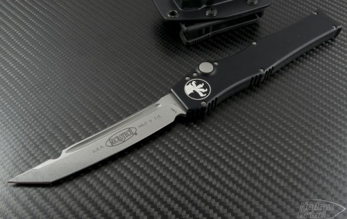 Microtech Knives Halo V T/E Automatic OTF S/A Knife (4.6in Stonewashed Plain ELMAX) 150-10 - Front