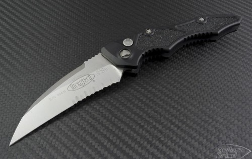 Microtech Knives Kestrel Warncliffe Automatic Folder S/A Knife (3.75in Bead Blasted Part Serr 154-CM) VNT-0128 - Front