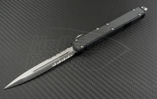 Microtech Knives Makora II D/E Automatic OTF D/A Knife (4.4in Satin Part Serr ELMAX) 106-5 - Front