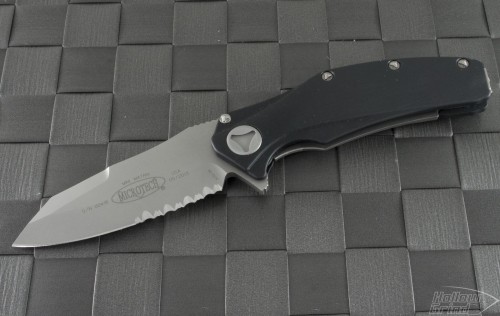 Microtech Knives Mini Matrix S/E Flipper Knife (3in Bead Blasted Part Serr ATS-34) 164-8 - Front