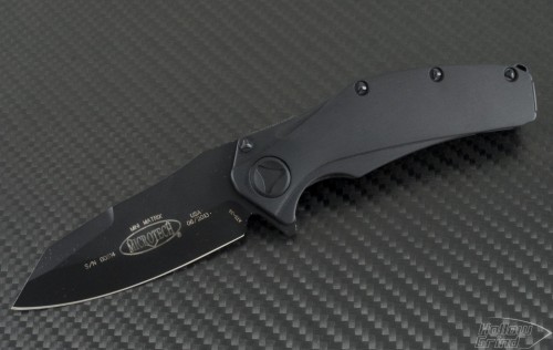 Microtech Knives Mini Matrix S/E Flipper Knife (3in Black Plain ATS-34) 164-1T - Front