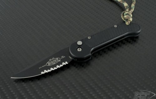 Microtech Knives Mini UDT S/E Automatic Folder S/A Knife (2.25in Black Part Serr ELMAX) 155-2 - Front