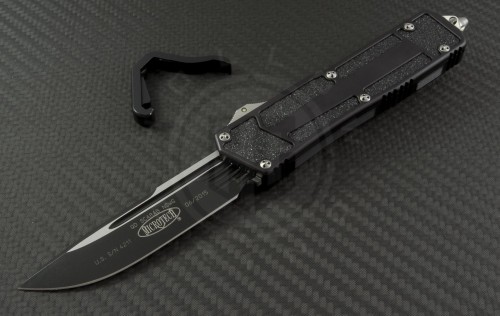 Microtech Knives Navy Scarab S/E Automatic OTF D/A Knife (3.44in Black Plain ELMAX) 182-1 - Front