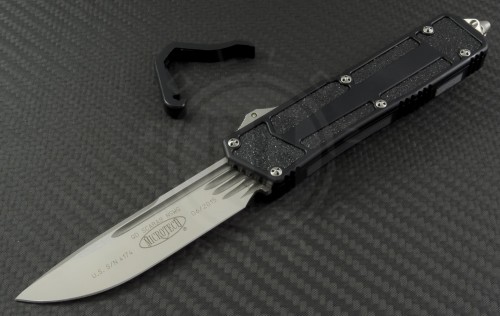 Microtech Knives Navy Scarab S/E Automatic OTF D/A Knife (3.44in Satin Plain ELMAX) 182-4 - Front